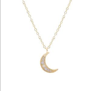 crescent moon charm necklace with opal
